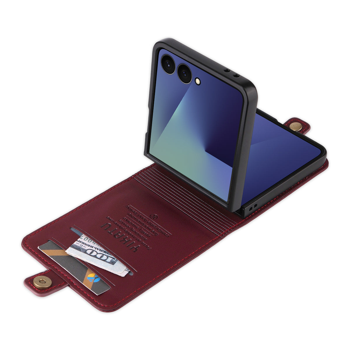 For Samsung Galaxy Z Flip7 5G Phone Cases YIKATU Magnetic Closure PU Leather Mobile Cover - Wine Red
