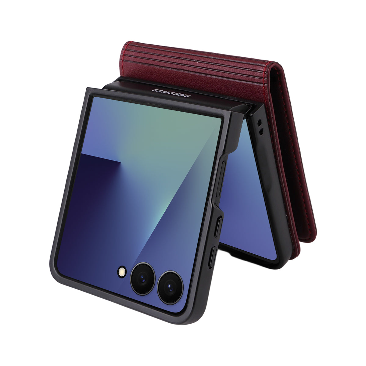 For Samsung Galaxy Z Flip7 5G Phone Cases YIKATU Magnetic Closure PU Leather Mobile Cover - Wine Red
