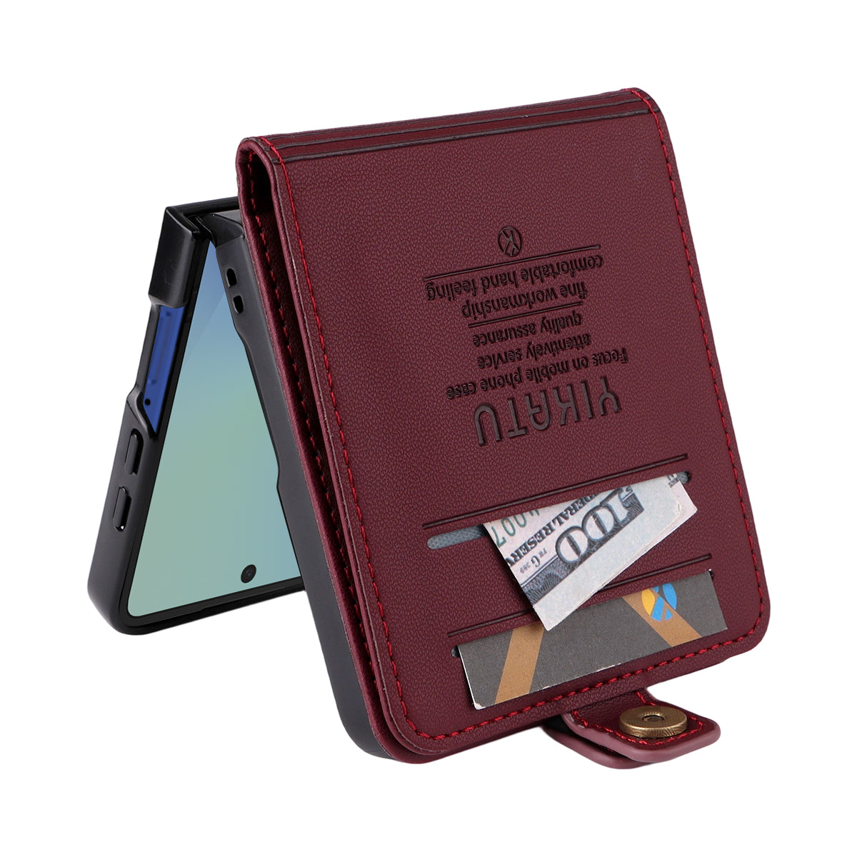 For Samsung Galaxy Z Flip7 5G Phone Cases YIKATU Magnetic Closure PU Leather Mobile Cover - Wine Red