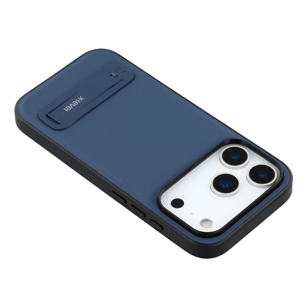 X-LEVEL For iPhone 17 Pro Max Case Leather Coated PC TPU Phone Back Cover with Metal Kickstand - Blue