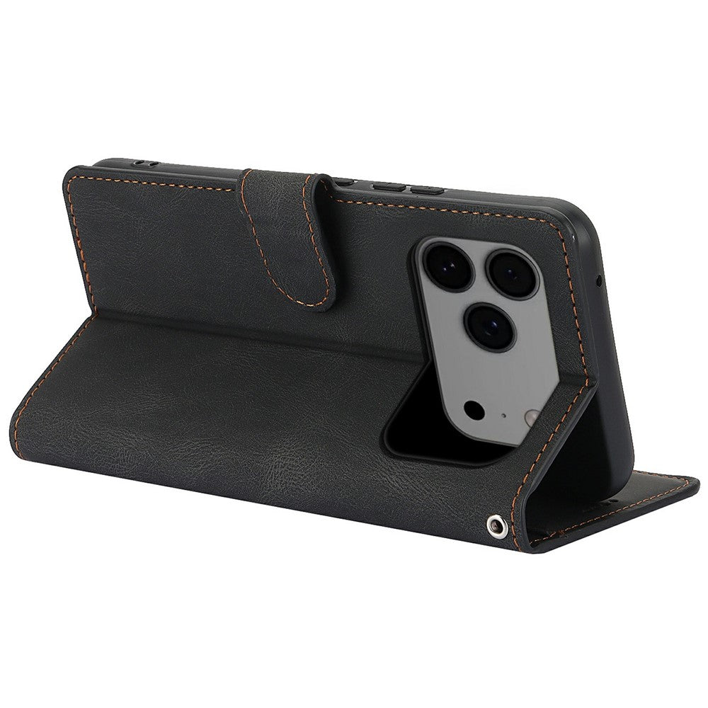 For iPhone 17 Pro Max Case PU Leather Phone Cover with Wallet Stand - Black