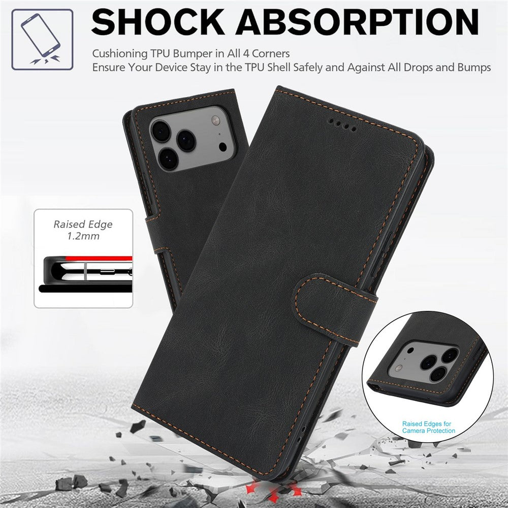 For iPhone 17 Pro Max Case PU Leather Phone Cover with Wallet Stand - Black