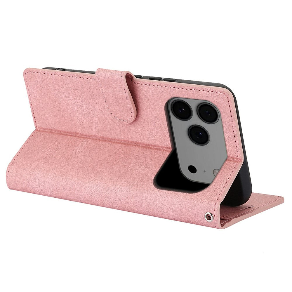 For iPhone 17 Pro Max Case PU Leather Phone Cover with Wallet Stand - Pink