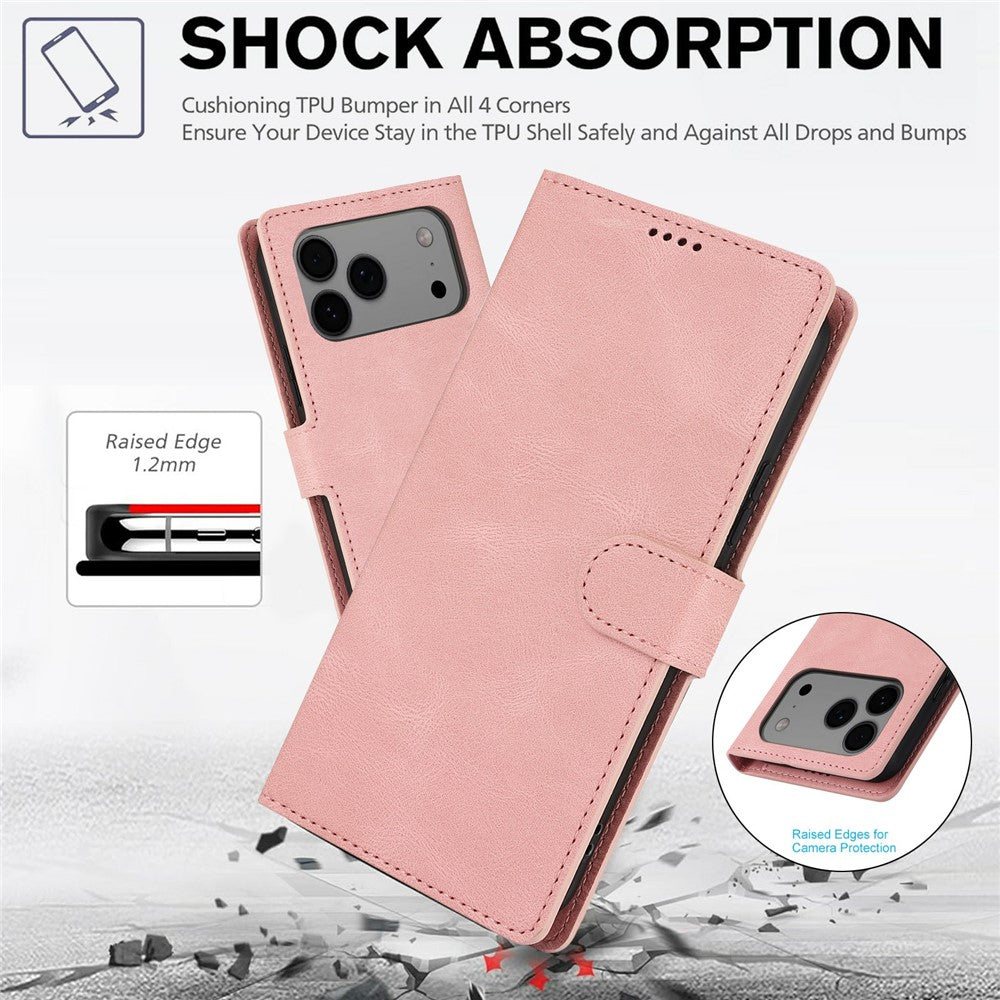 For iPhone 17 Pro Max Case PU Leather Phone Cover with Wallet Stand - Pink