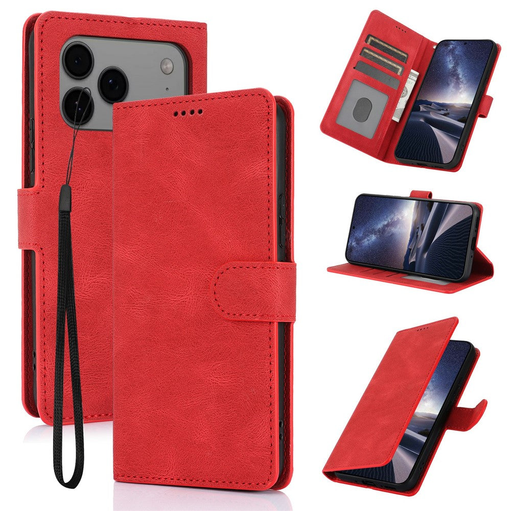 For iPhone 17 Pro Max Case PU Leather Phone Cover with Wallet Stand - Red