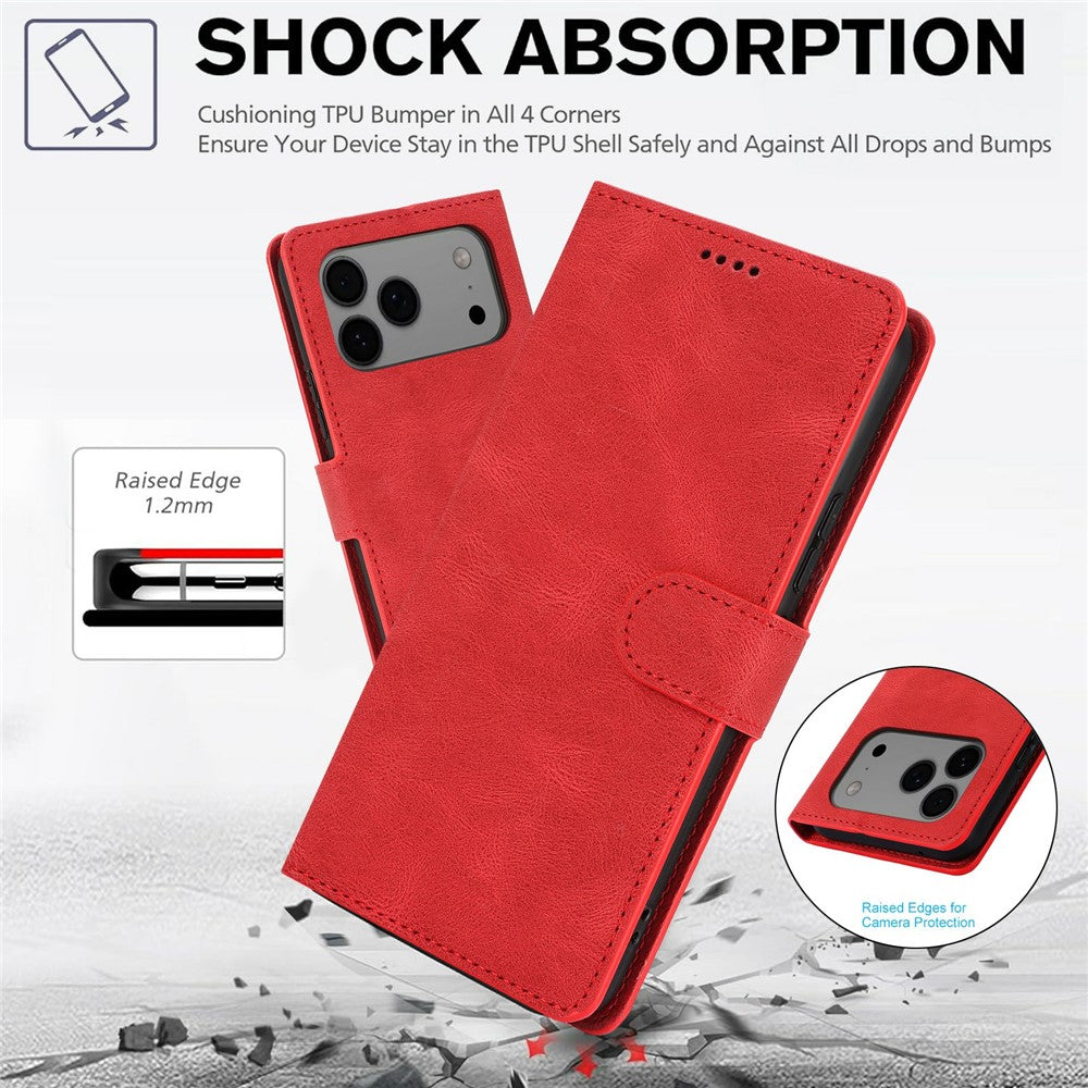 For iPhone 17 Pro Max Case PU Leather Phone Cover with Wallet Stand - Red