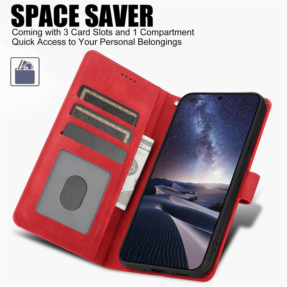 For iPhone 17 Pro Max Case PU Leather Phone Cover with Wallet Stand - Red