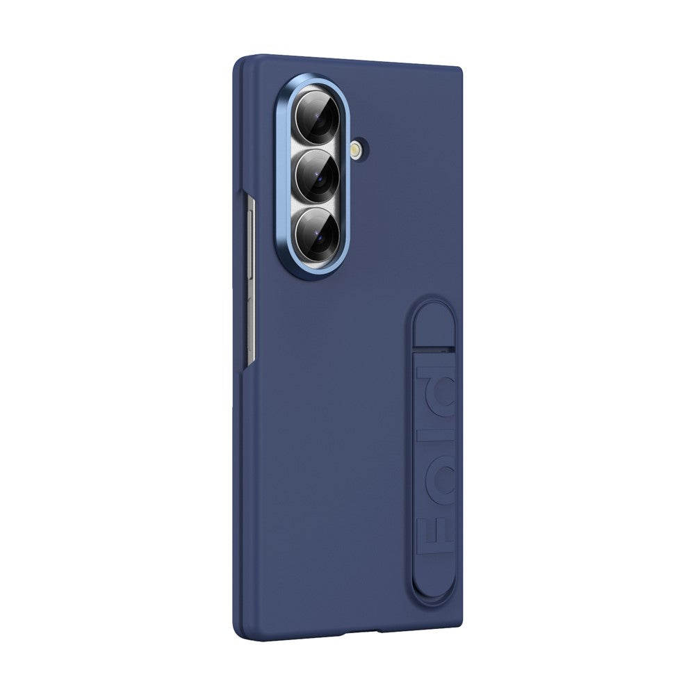 For Samsung Galaxy Z Fold7 5G Phone Case Kickstand PC Cover with Tempered Glass Screen Protector - Navy Blue