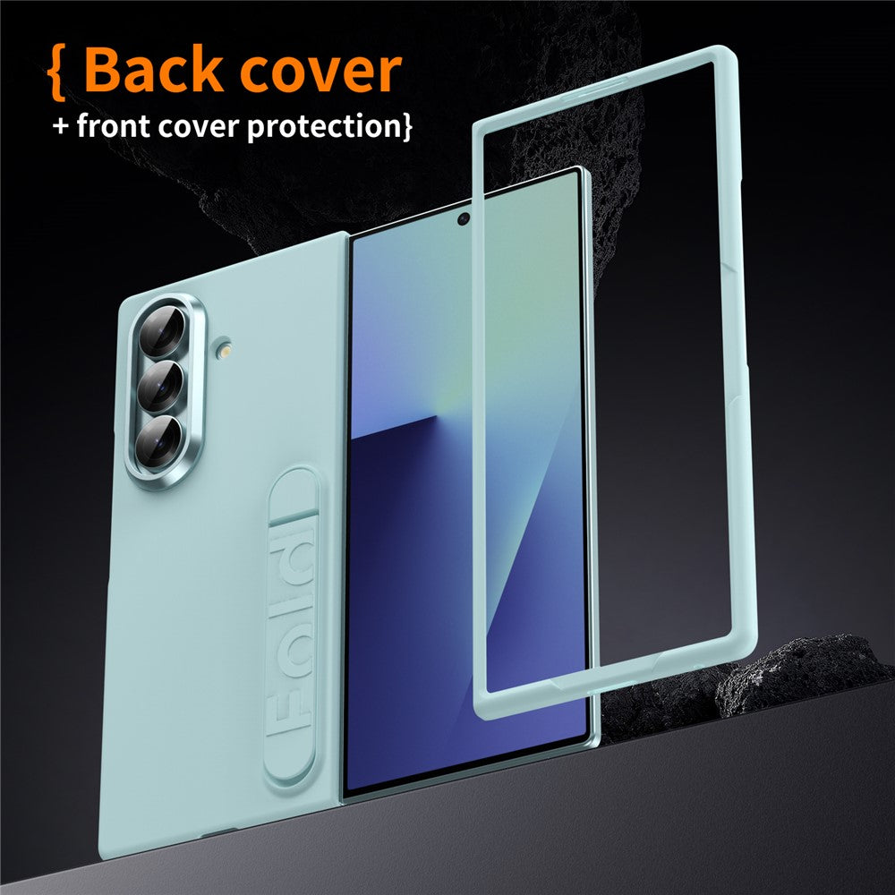 For Samsung Galaxy Z Fold7 5G Phone Case Kickstand PC Cover with Tempered Glass Screen Protector - Cyan