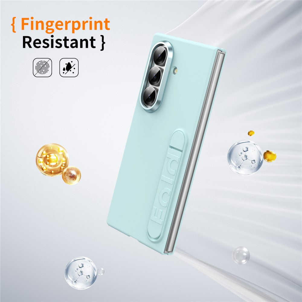 For Samsung Galaxy Z Fold7 5G Phone Case Kickstand PC Cover with Tempered Glass Screen Protector - Cyan