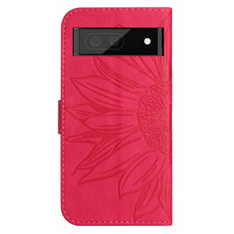 For Google Pixel 7 5G HT04 Imprinted Sunflower Anti-scratch Phone Case PU Leather Stand Wallet Skin-Touch Smartphone Cover with Hand Strap - Rose