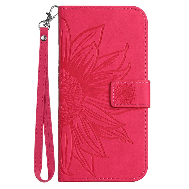 For Google Pixel 7 5G HT04 Imprinted Sunflower Anti-scratch Phone Case PU Leather Stand Wallet Skin-Touch Smartphone Cover with Hand Strap - Rose