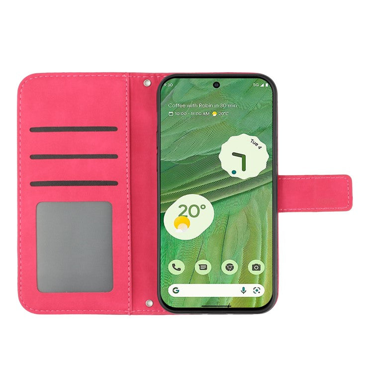 HT04 Skin-friendly Phone Case For Google Pixel 7 5G, Wallet Stand Imprinted Sunflower Shockproof Cell Phone Cover with Shoulder Strap - Rose