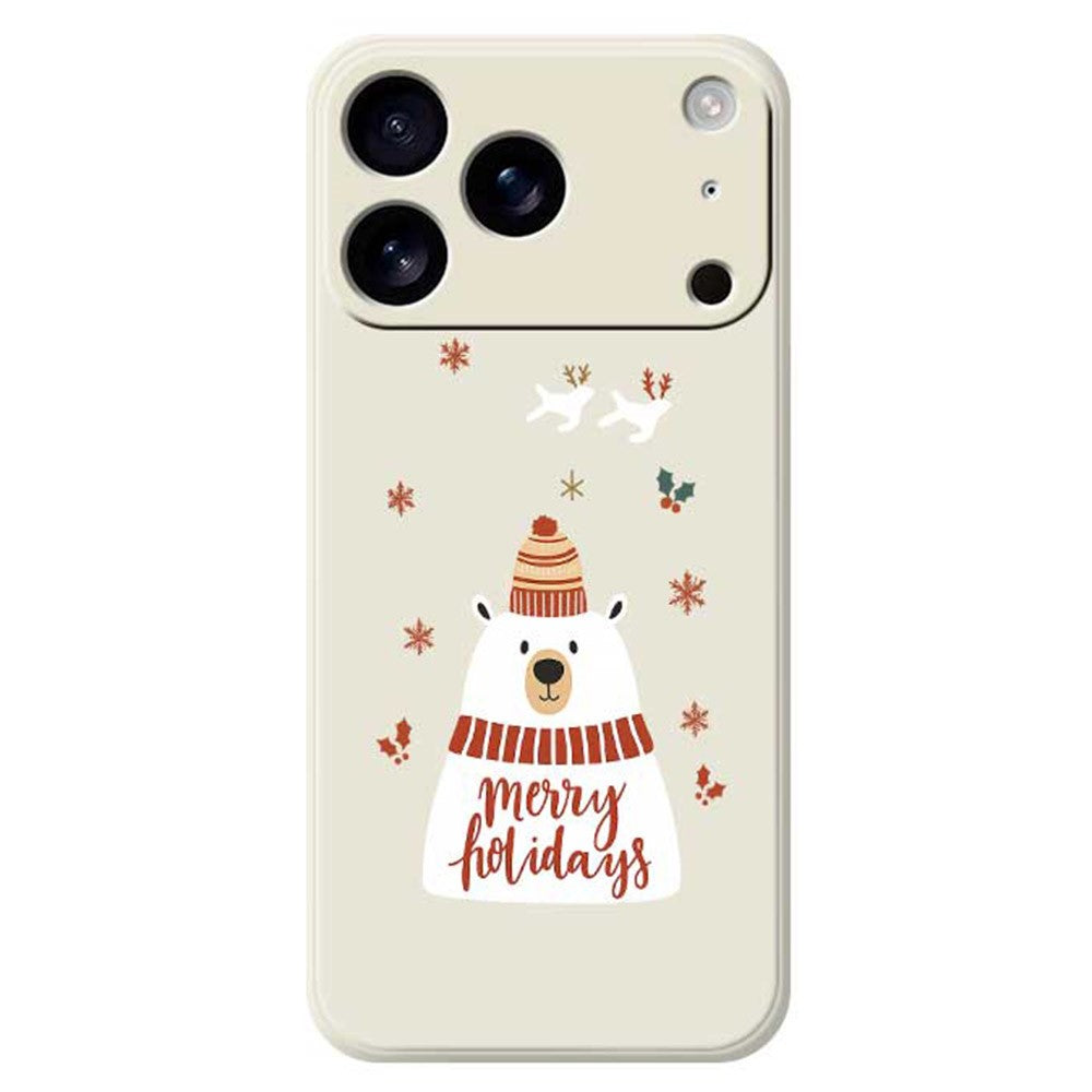 For iPhone 17 Pro Max Case Merry Holiday Bear Pattern Printing Straight Edge TPU Phone Back Cover - Beige