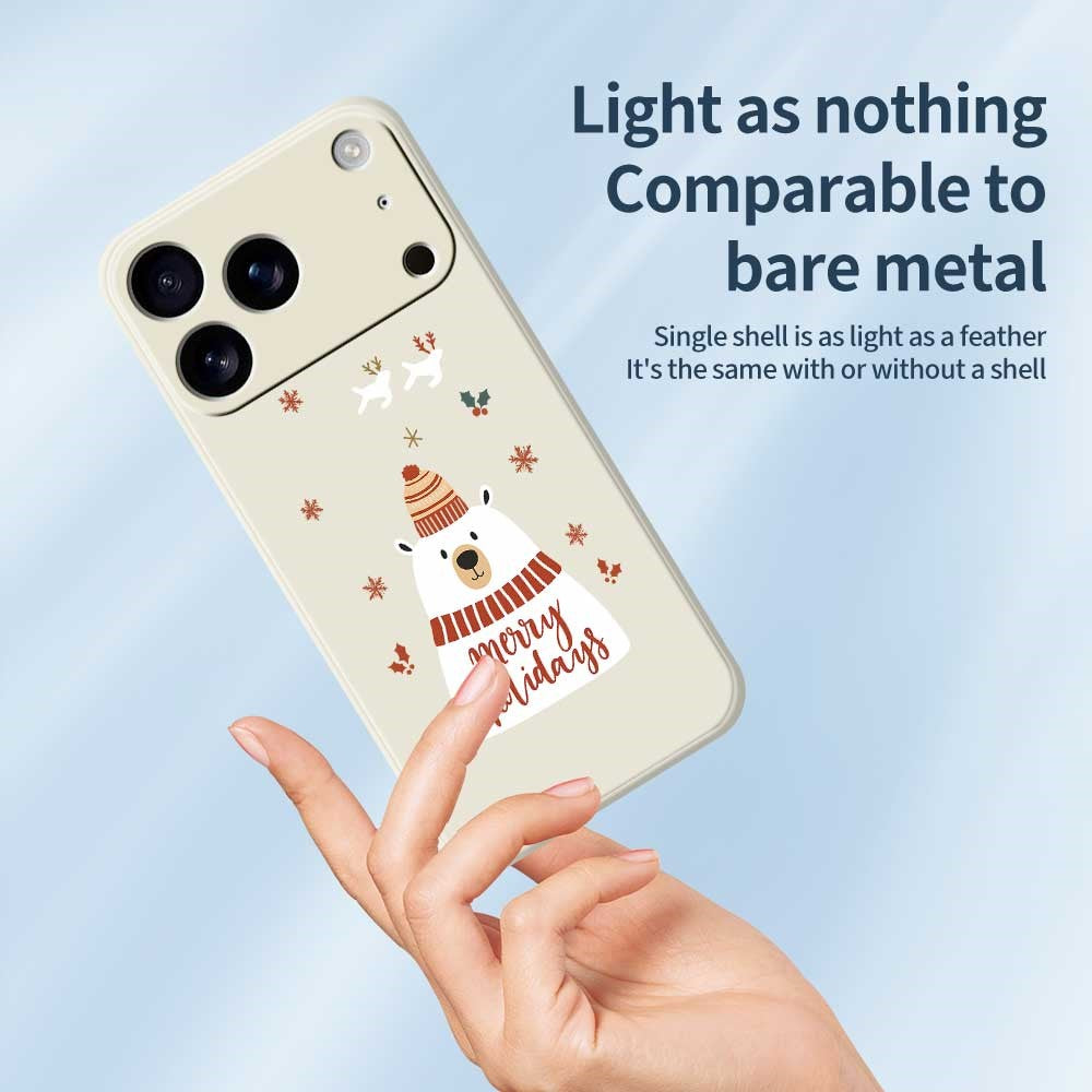 For iPhone 17 Pro Max Case Merry Holiday Bear Pattern Printing Straight Edge TPU Phone Back Cover - Beige