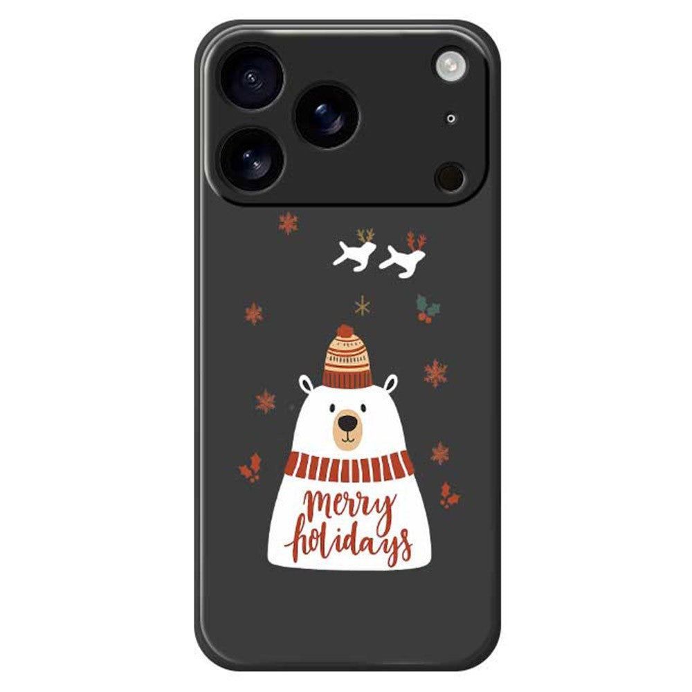 For iPhone 17 Pro Max Case Merry Holiday Bear Pattern Printing Straight Edge TPU Phone Back Cover - Black