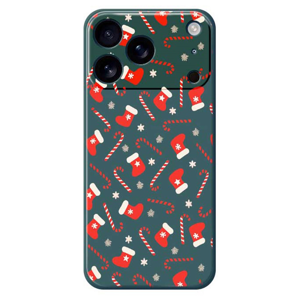 For iPhone 17 Pro Max Case Red Canes and Stockings Pattern Printing Straight Edge TPU Phone Back Cover - Green