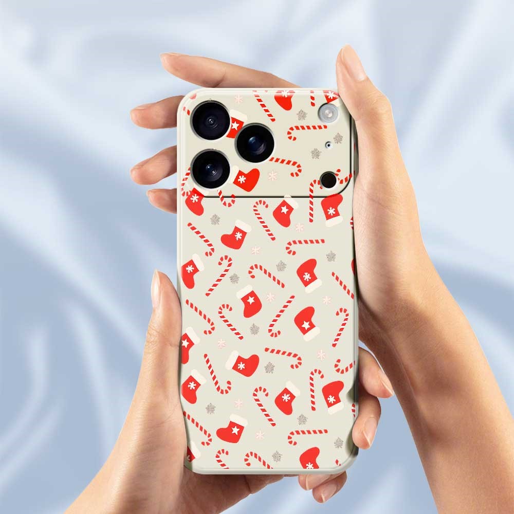 For iPhone 17 Pro Max Case Red Canes and Stockings Pattern Printing Straight Edge TPU Phone Back Cover - Black