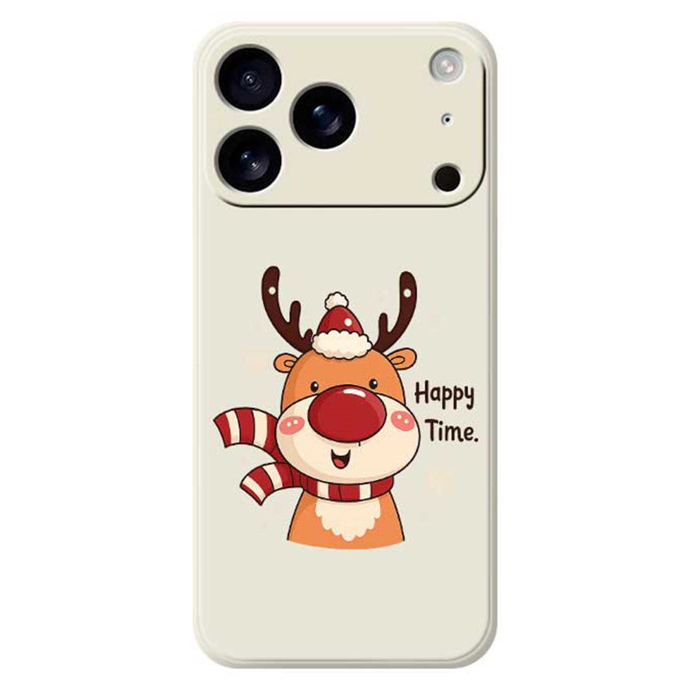 For iPhone 17 Pro Max Case Happy Time Deer Pattern Printing Straight Edge TPU Phone Back Cover - Beige