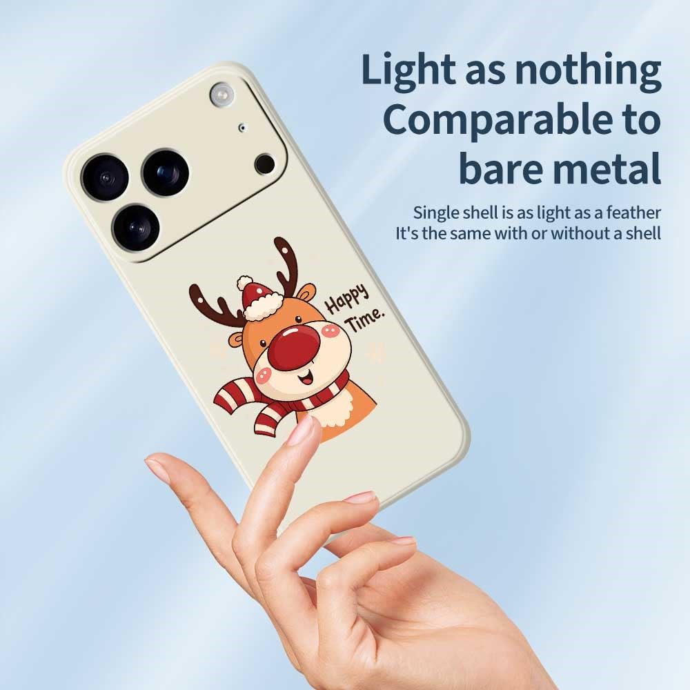 For iPhone 17 Pro Max Case Happy Time Deer Pattern Printing Straight Edge TPU Phone Back Cover - Beige