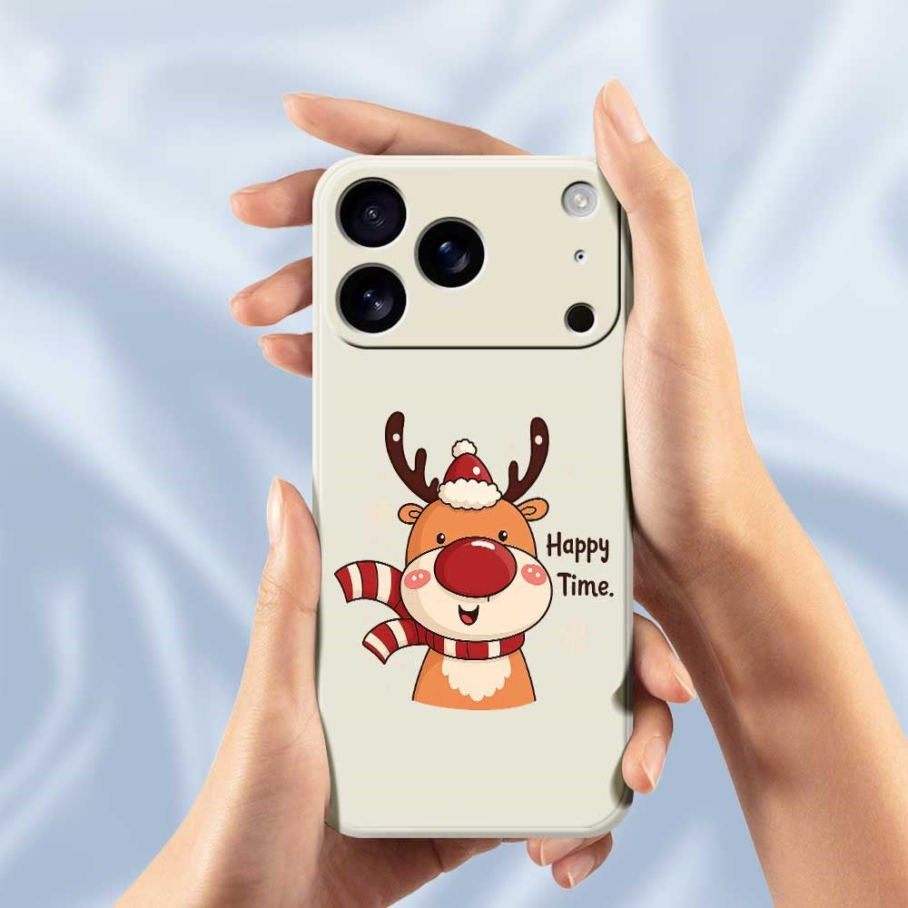 For iPhone 17 Pro Max Case Happy Time Deer Pattern Printing Straight Edge TPU Phone Back Cover - Beige