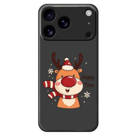 For iPhone 17 Pro Max Case Happy Time Deer Pattern Printing Straight Edge TPU Phone Back Cover - Black