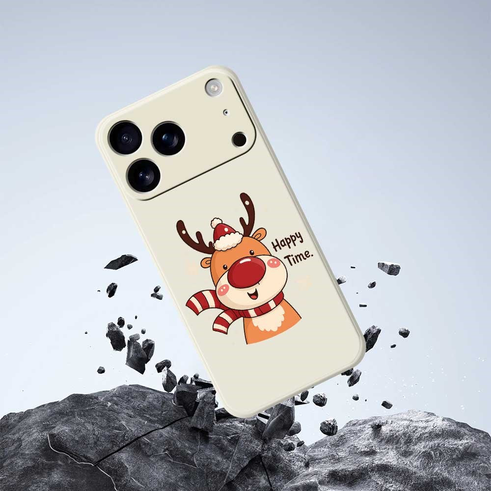 For iPhone 17 Pro Max Case Happy Time Deer Pattern Printing Straight Edge TPU Phone Back Cover - Black