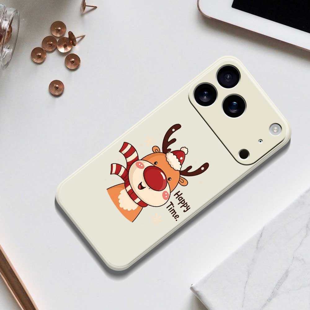 For iPhone 17 Pro Max Case Happy Time Deer Pattern Printing Straight Edge TPU Phone Back Cover - Black