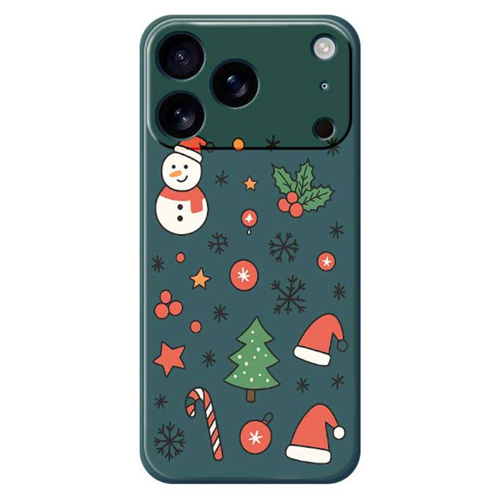 For iPhone 17 Pro Max Case Snowman and Santa Hat Pattern Printing Straight Edge TPU Phone Back Cover - Green