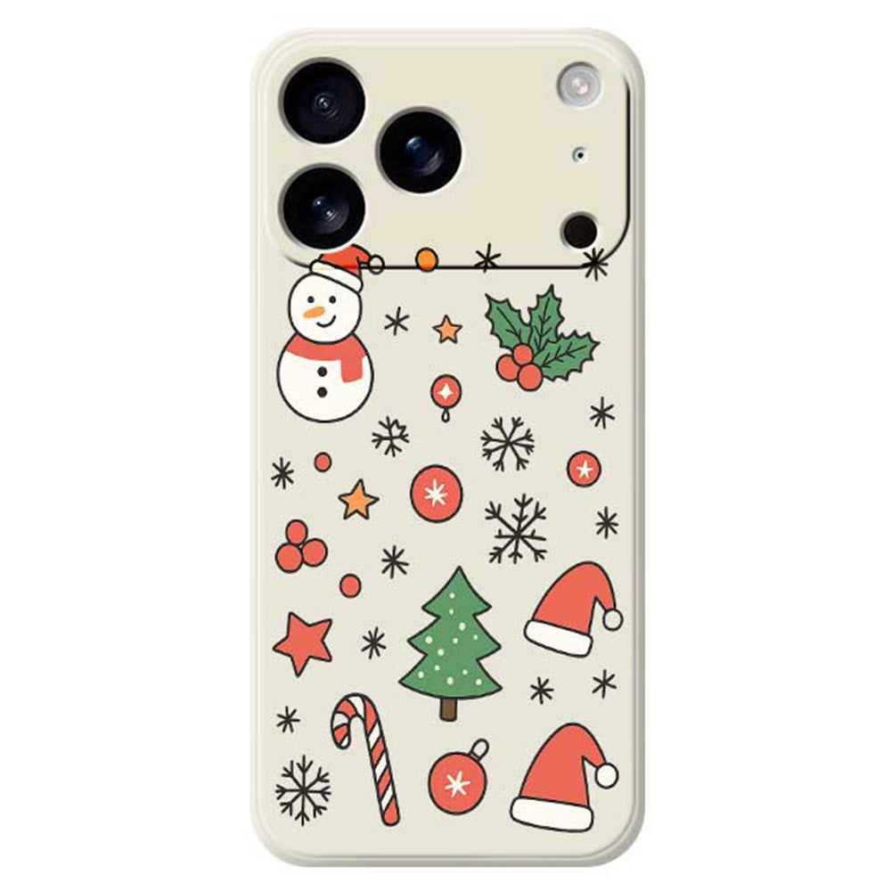 For iPhone 17 Pro Max Case Snowman and Santa Hat Pattern Printing Straight Edge TPU Phone Back Cover - Beige
