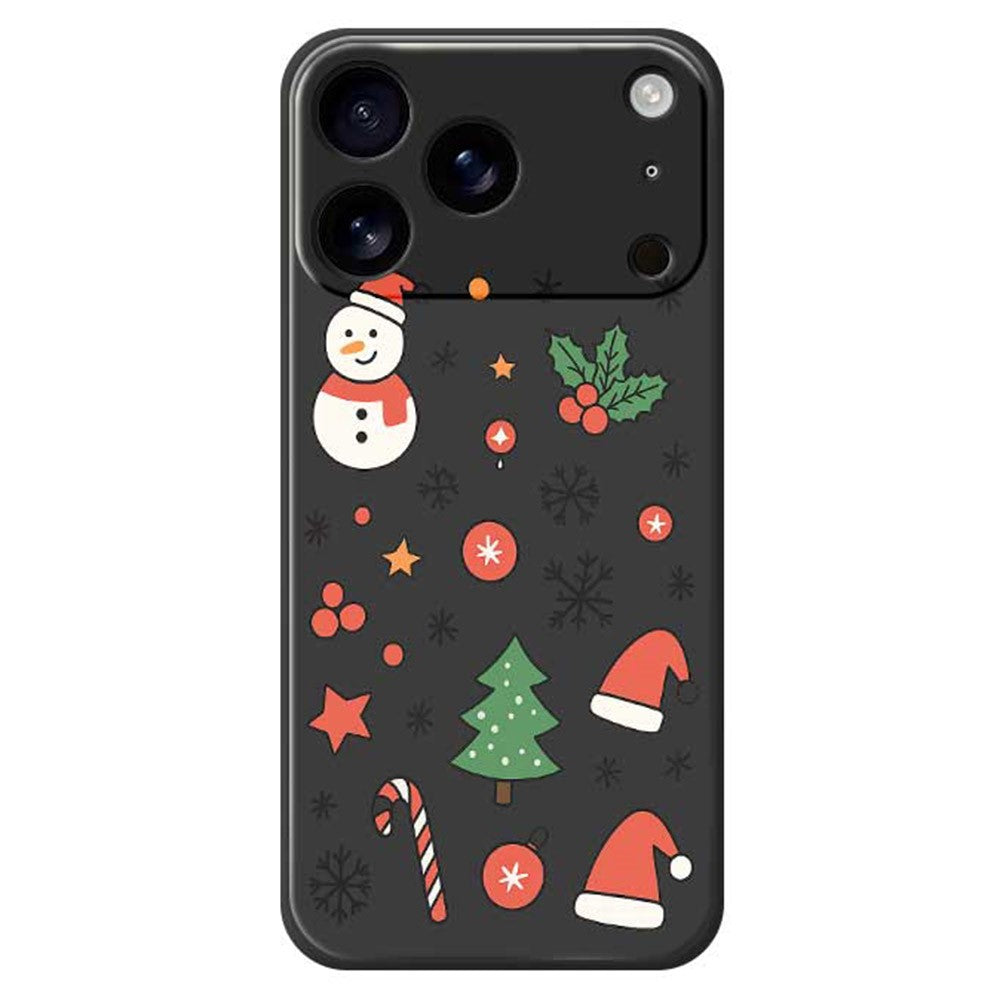For iPhone 17 Pro Max Case Snowman and Santa Hat Pattern Printing Straight Edge TPU Phone Back Cover - Black