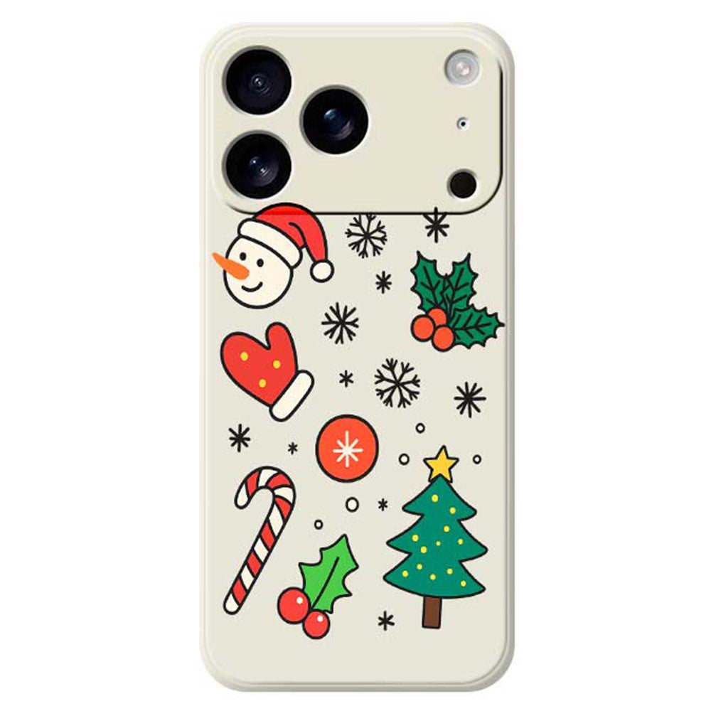 For iPhone 17 Pro Max Case Christmas Snowman and Tree Pattern Printing Straight Edge TPU Phone Back Cover - Beige
