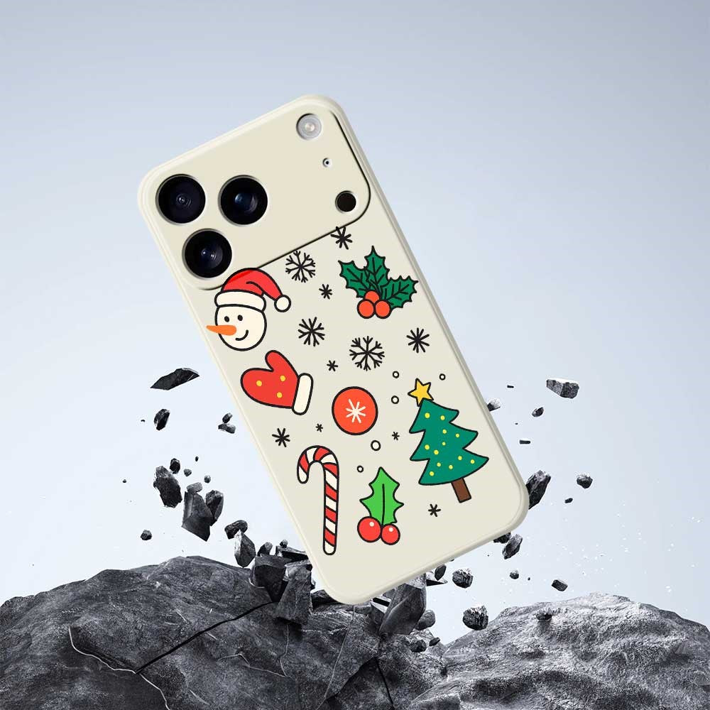 For iPhone 17 Pro Max Case Christmas Snowman and Tree Pattern Printing Straight Edge TPU Phone Back Cover - Green
