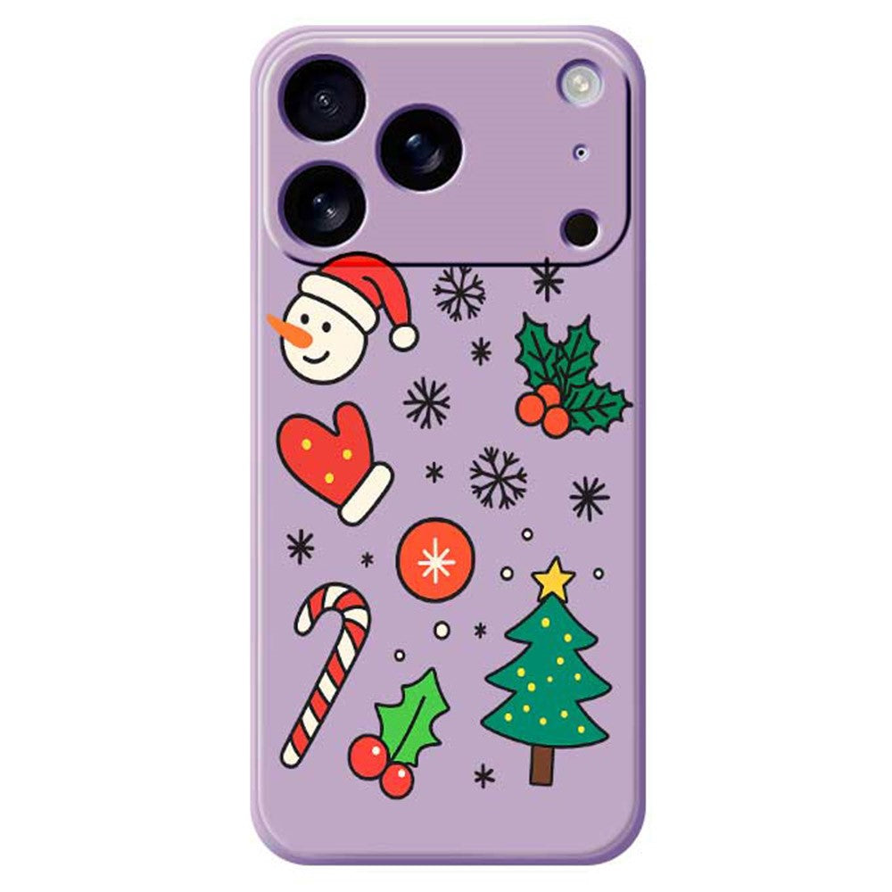 For iPhone 17 Pro Max Case Christmas Snowman and Tree Pattern Printing Straight Edge TPU Phone Back Cover - Purple