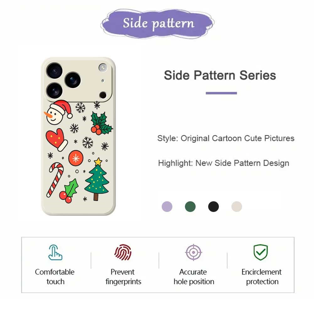 For iPhone 17 Pro Max Case Christmas Snowman and Tree Pattern Printing Straight Edge TPU Phone Back Cover - Black