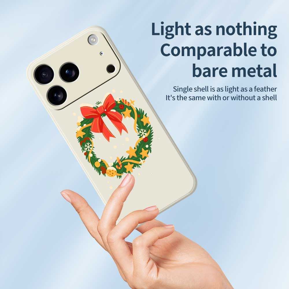 For iPhone 17 Pro Max Case Bow Wreath Pattern Printing Straight Edge TPU Phone Back Cover - Beige