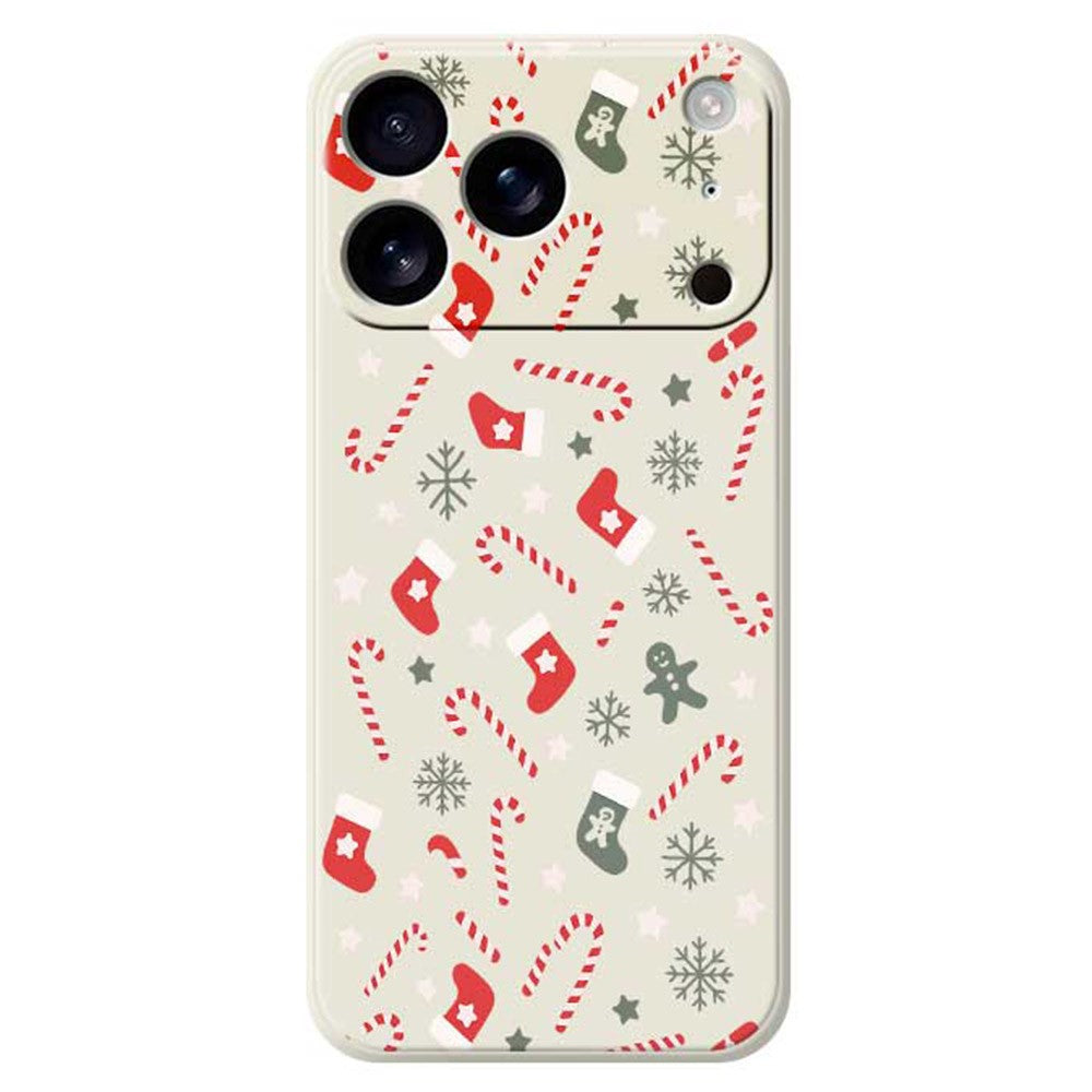 For iPhone 17 Pro Max Case Red Grey Socks and Canes Pattern Printing Straight Edge TPU Phone Back Cover - Beige