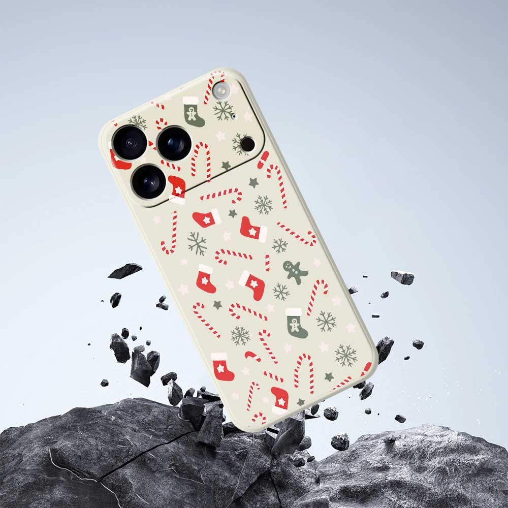 For iPhone 17 Pro Max Case Red Grey Socks and Canes Pattern Printing Straight Edge TPU Phone Back Cover - Beige