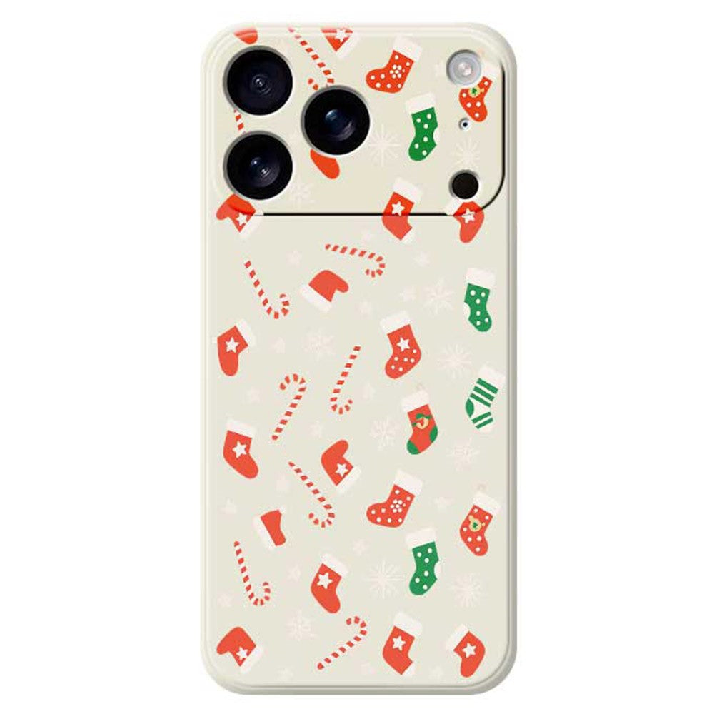 For iPhone 17 Pro Max Case Red Green Socks and Canes Pattern Printing Straight Edge TPU Phone Back Cover - Beige