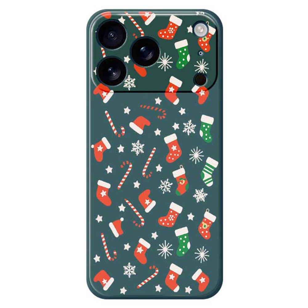 For iPhone 17 Pro Max Case Red Green Socks and Canes Pattern Printing Straight Edge TPU Phone Back Cover - Green