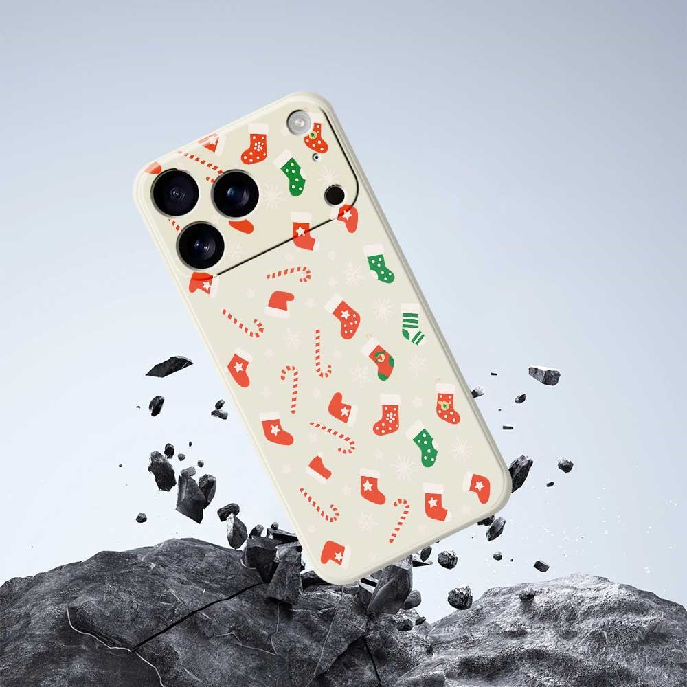 For iPhone 17 Pro Max Case Red Green Socks and Canes Pattern Printing Straight Edge TPU Phone Back Cover - Green