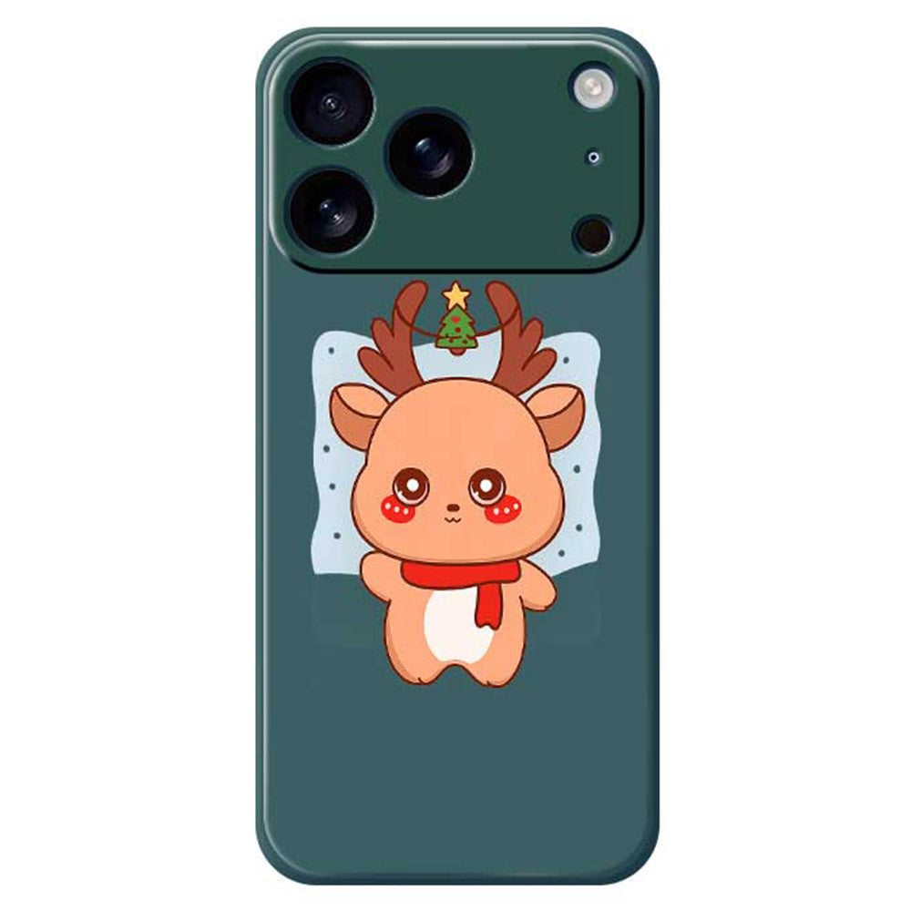 For iPhone 17 Pro Max Case Cartoon Deer Pattern Printing Straight Edge TPU Phone Back Cover - Green