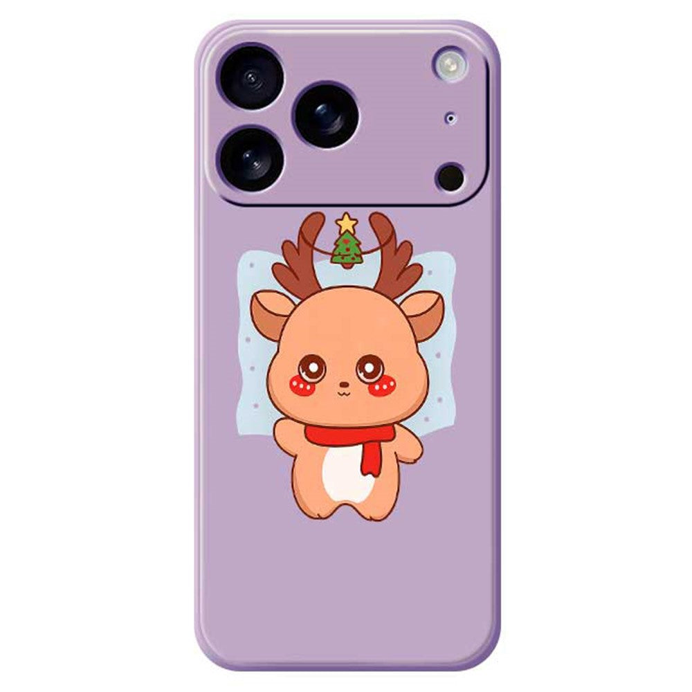 For iPhone 17 Pro Max Case Cartoon Deer Pattern Printing Straight Edge TPU Phone Back Cover - Purple