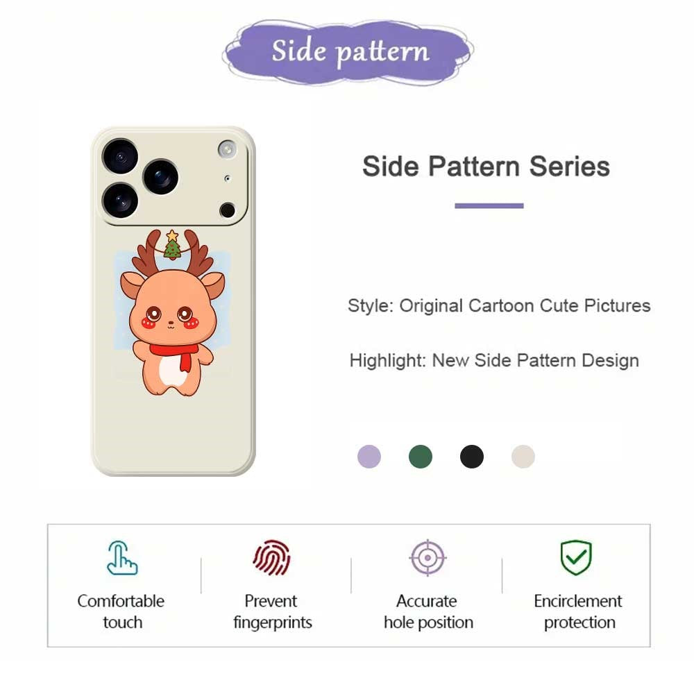 For iPhone 17 Pro Max Case Cartoon Deer Pattern Printing Straight Edge TPU Phone Back Cover - Purple