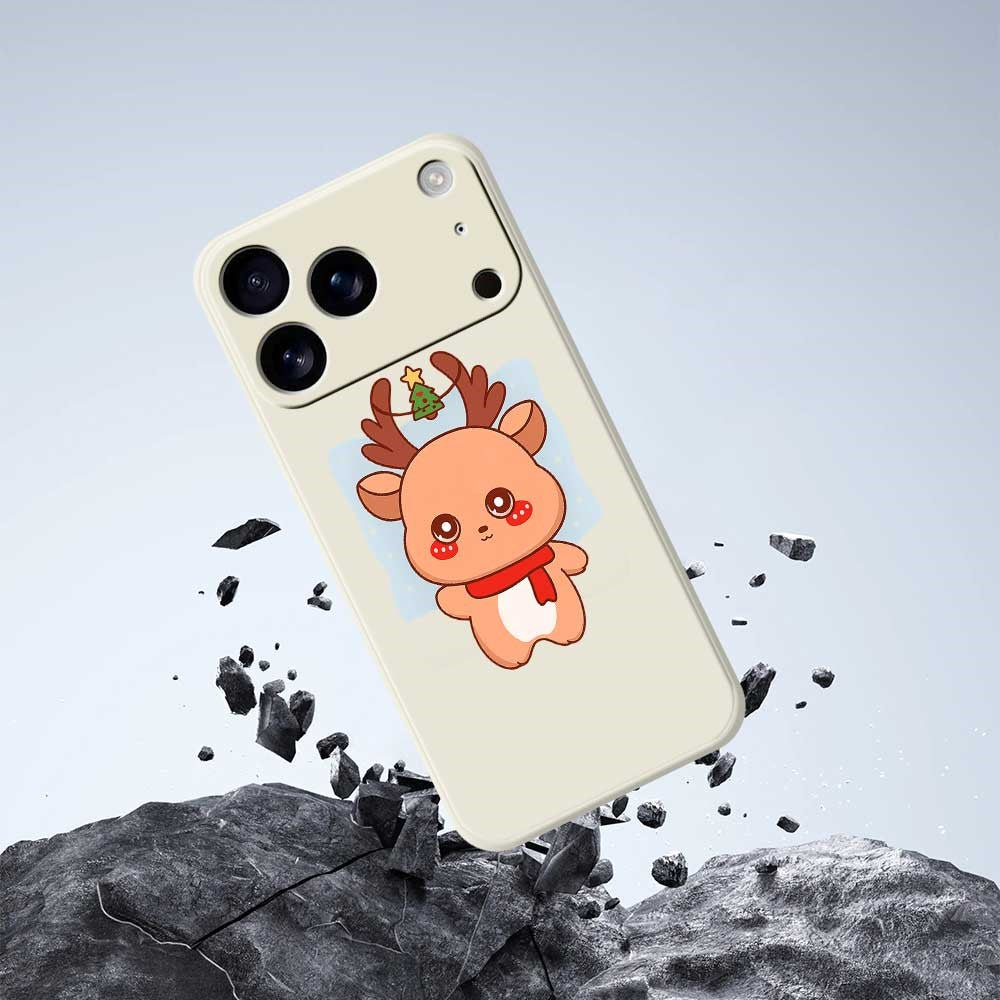 For iPhone 17 Pro Max Case Cartoon Deer Pattern Printing Straight Edge TPU Phone Back Cover - Black
