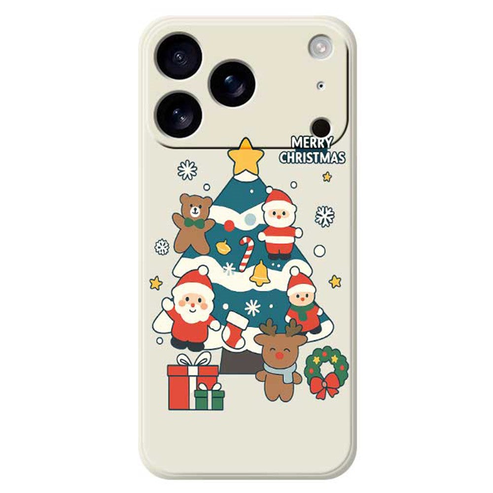 For iPhone 17 Pro Max Case Christmas Tree Gifts Pattern Printing Straight Edge TPU Phone Back Cover - Beige