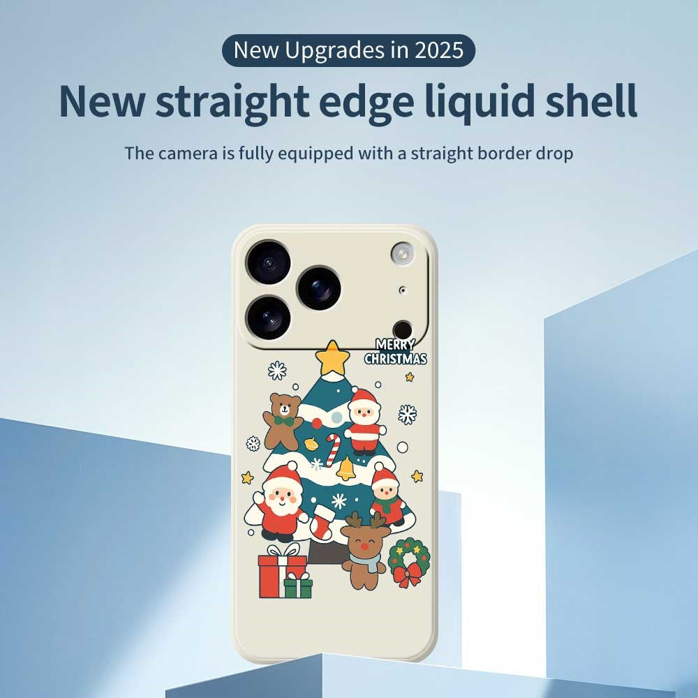 For iPhone 17 Pro Max Case Christmas Tree Gifts Pattern Printing Straight Edge TPU Phone Back Cover - Beige