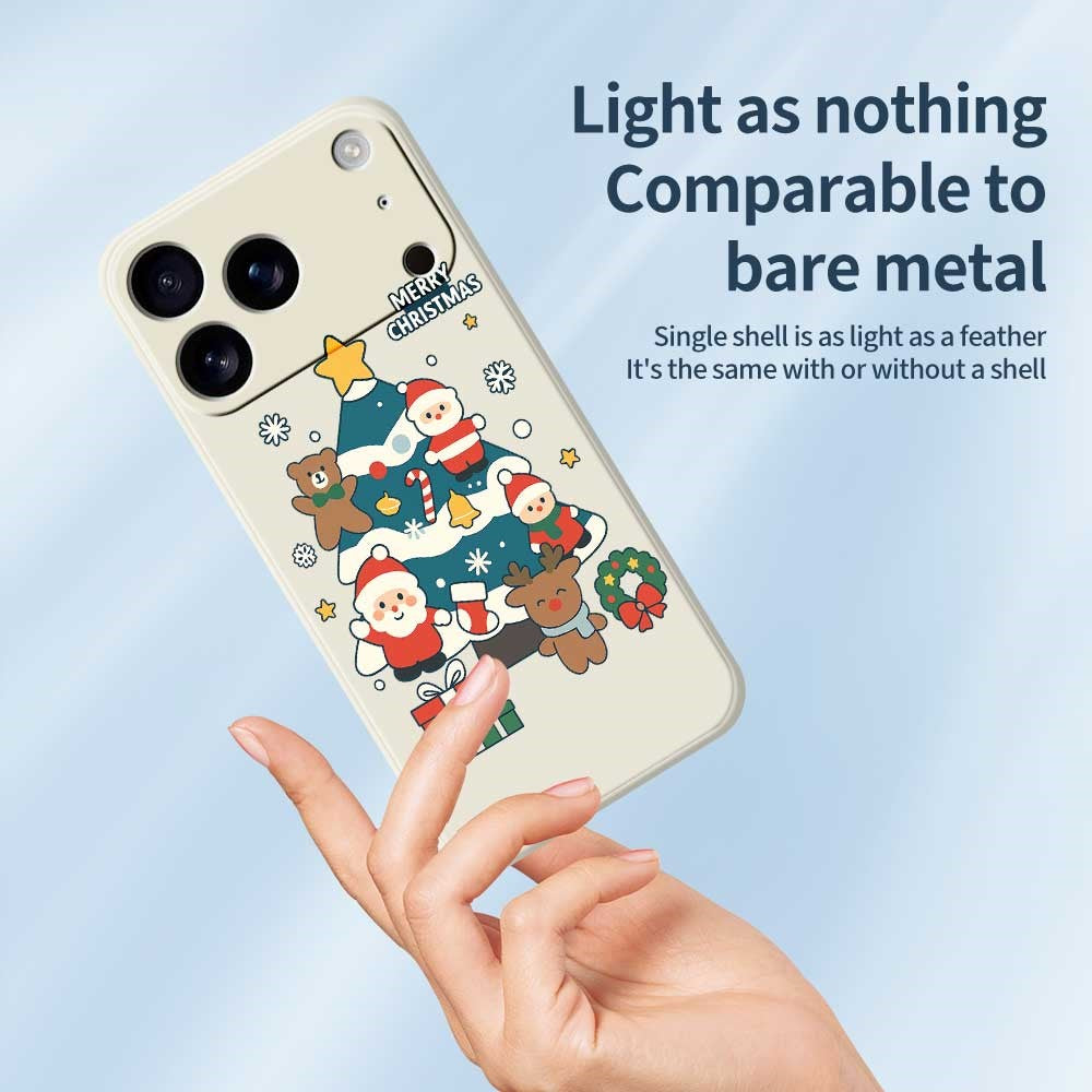 For iPhone 17 Pro Max Case Christmas Tree Gifts Pattern Printing Straight Edge TPU Phone Back Cover - Beige