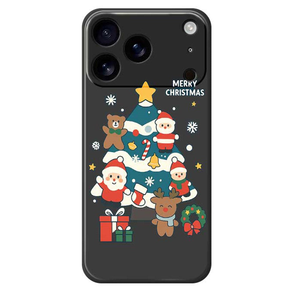 For iPhone 17 Pro Max Case Christmas Tree Gifts Pattern Printing Straight Edge TPU Phone Back Cover - Black
