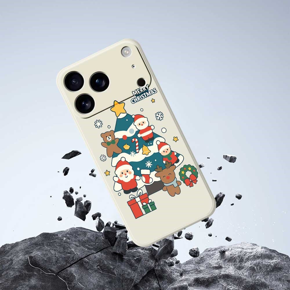 For iPhone 17 Pro Max Case Christmas Tree Gifts Pattern Printing Straight Edge TPU Phone Back Cover - Black